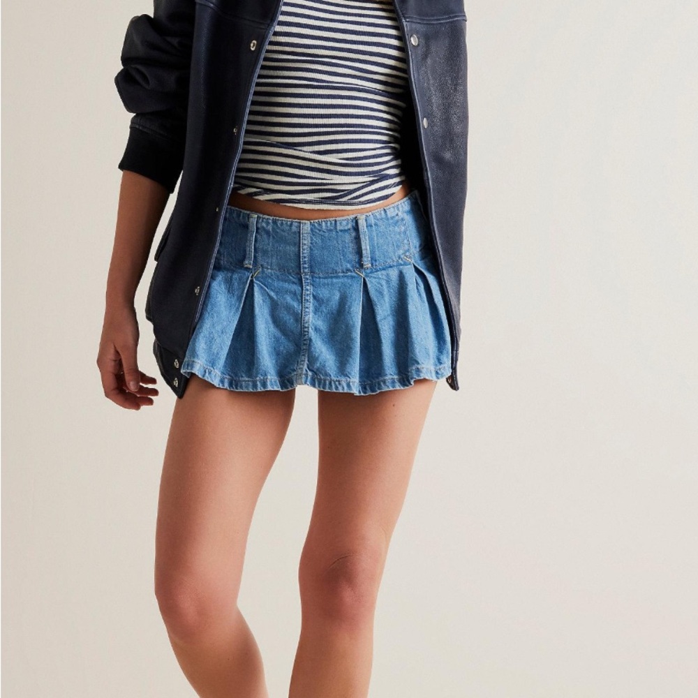 Free People Denim Mini Skirt in Blue with Built-In Shorts